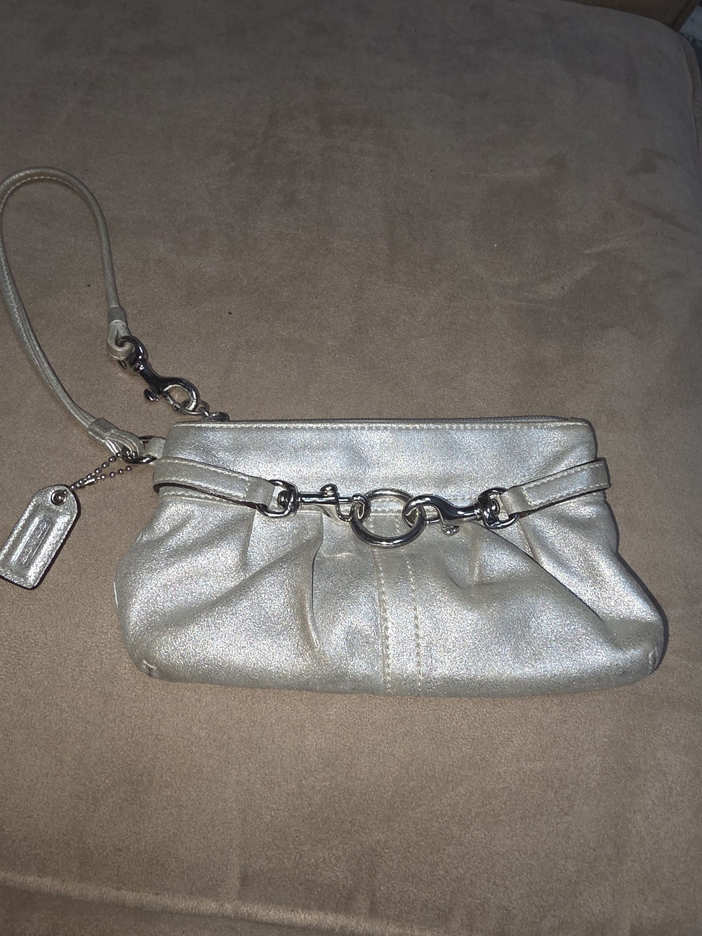 Coach Y2K Metallic Muted Silver Wristlet Clutch with Horsebit Detail